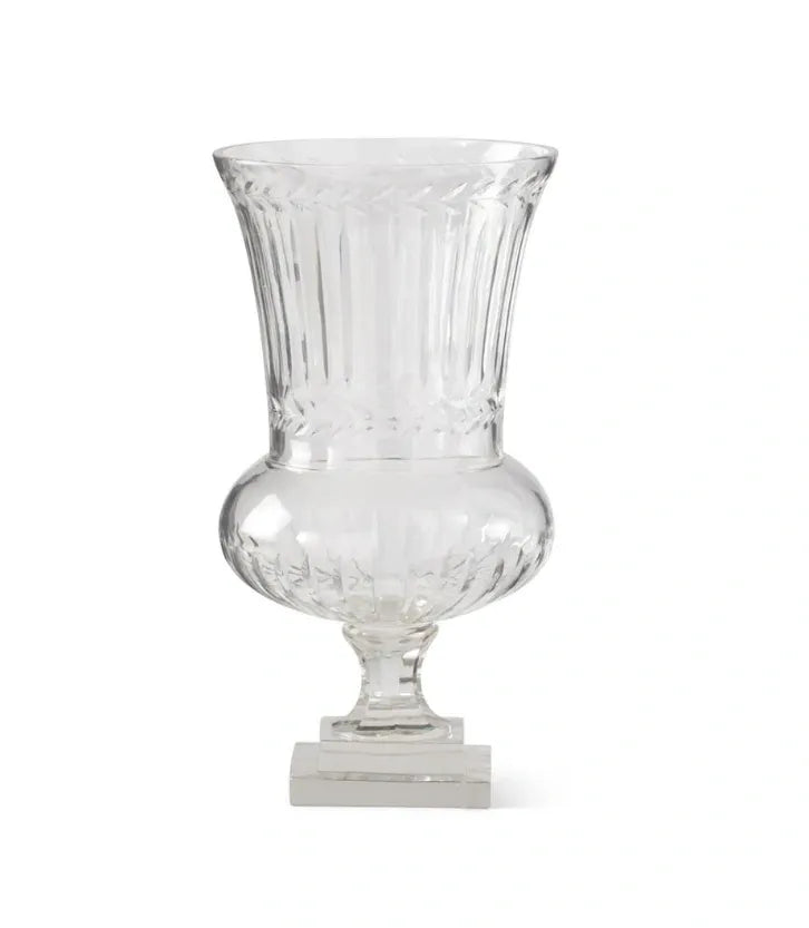 ETCHED LAUREL CLEAR GLASS VASE