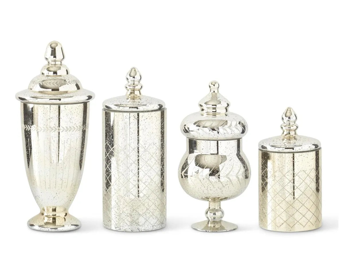MERCURY GLASS JARS WITH LIDS