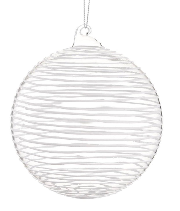 Lines Glass Ball Ornament Clear White