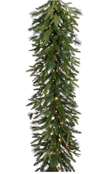 9'Lx24"W Needle Pine Mixed Garland x500 With 100 Smart Clear Lights Green
