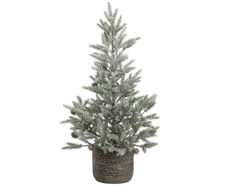 21" Frosted Pine Cone/Pine Tree in Cement Pot Green Brown