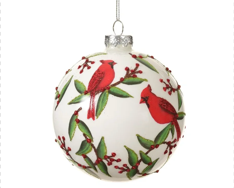 4" Glass Cardinal Ball Ornament Red White
