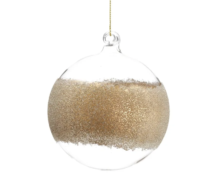 4" Beaded Glass Ball Ornament Clear Gold