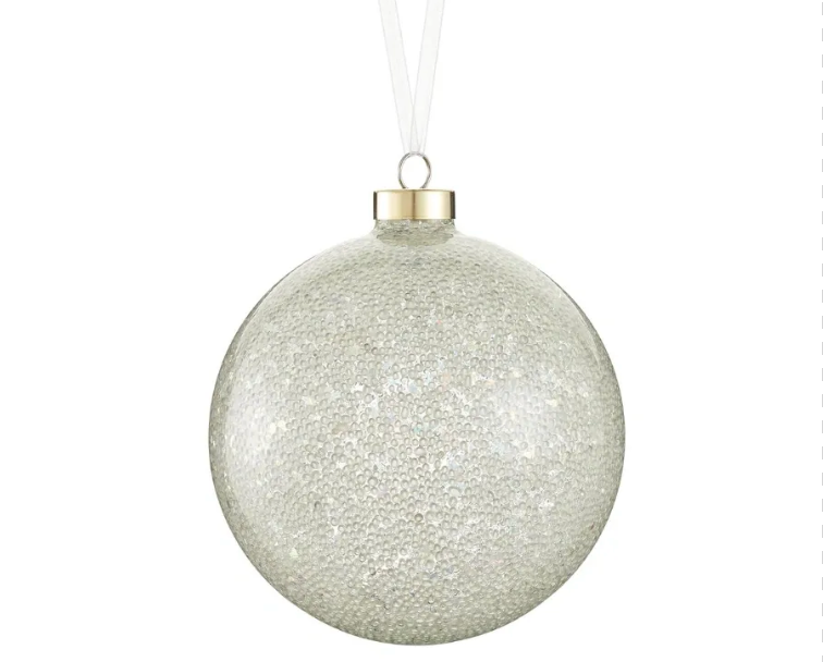 4.75" Beaded Glass Ball Ornament Clear Iridescent