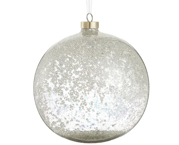 6" Beaded Glass Ball Ornament Clear Iridescent