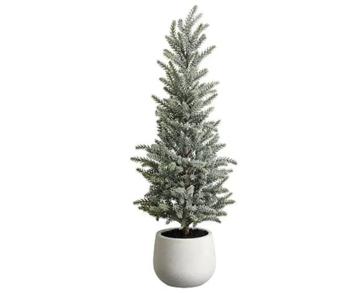 22" Glittered Pine Tree in Terra Cotta Pot Green Ice