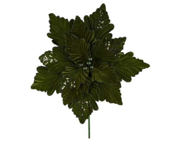 19" DELUXE VELVET/GLITTER POINSETTIA MOSS GREEN