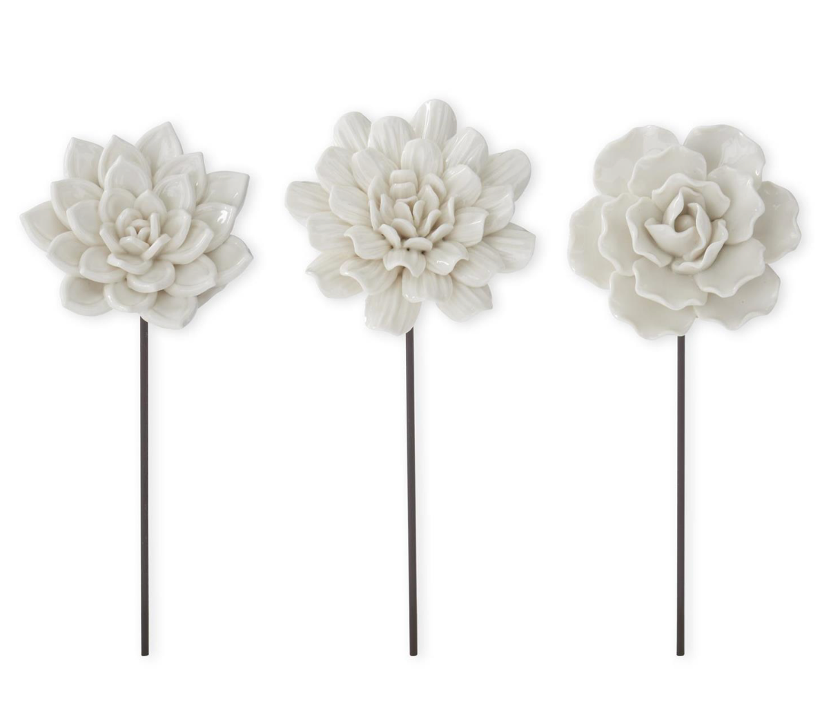 Assorted 9.25 Inch White Resin Flower Picks (3 Styles)