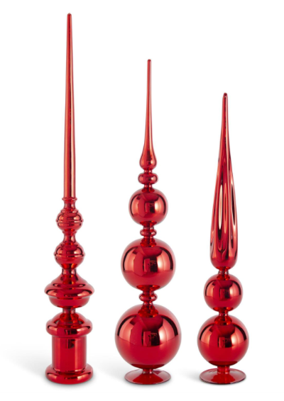 SET OF 3 RED GLASS FINIALS