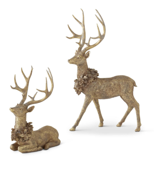 SET OF 2 GOLD RESIN DEER