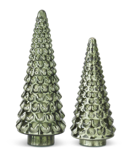 SET OF 2 GREEN MERCURY GLASS TREES