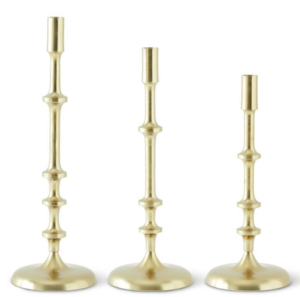 SET OF 3 GOLD METAL RIBBED TAPER CANDLEHOLDERS