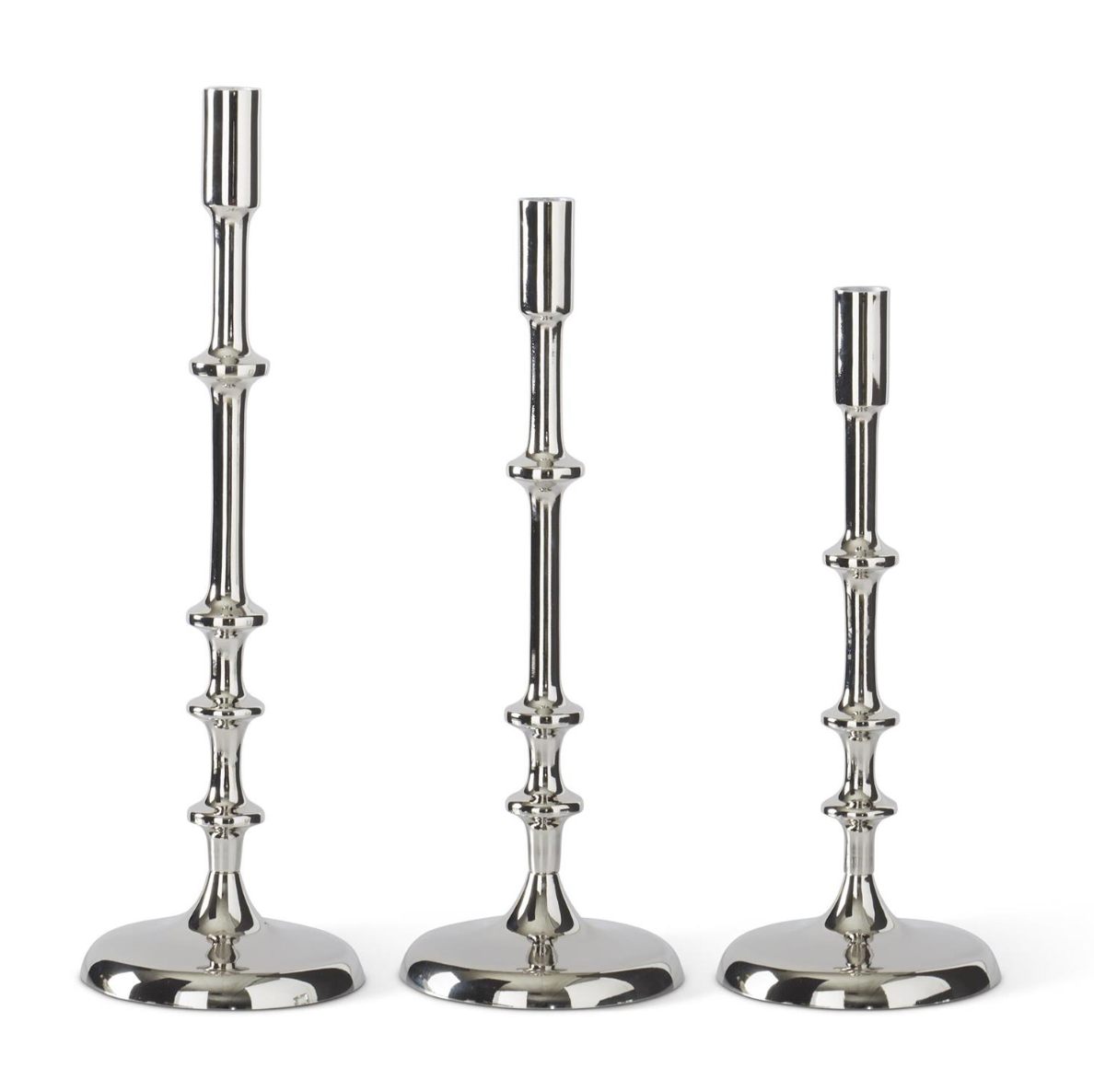 Set of 3 Silver Metal Ribbed Taper Candleholders