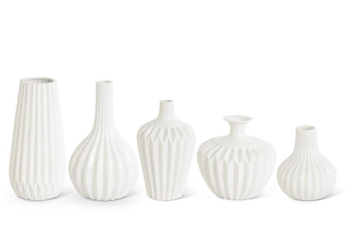 SET OF 5 WHITE PORCELAIN ACCORDION VASES