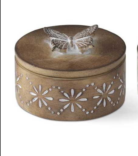 Round Brown Resin Lidded Container (Set 3)