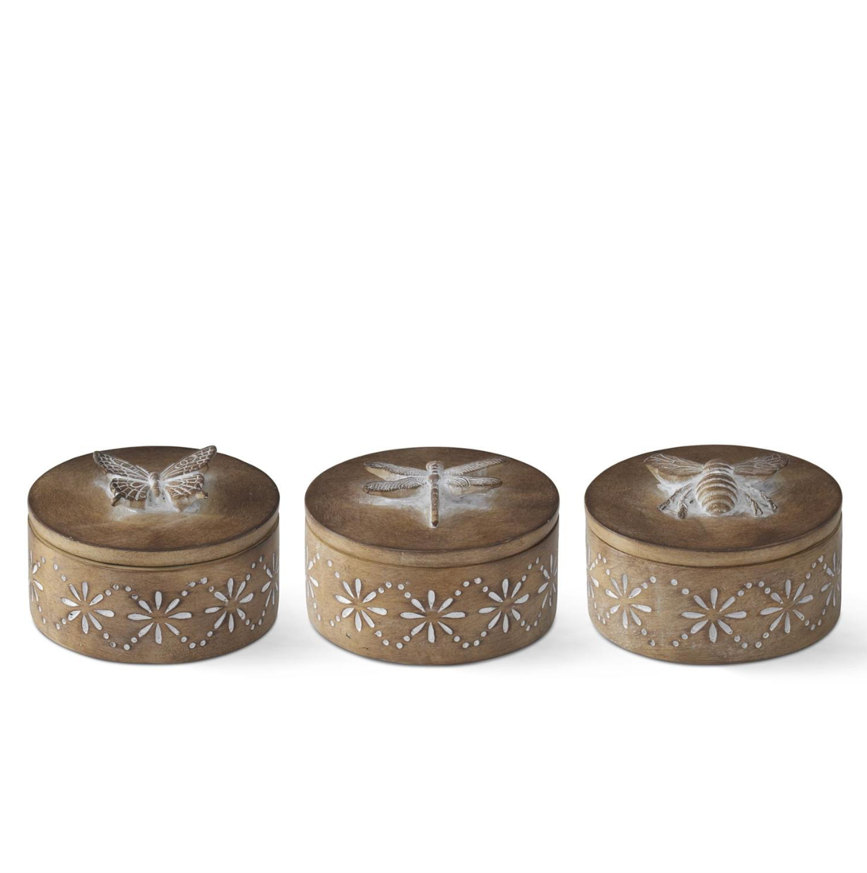 Round Brown Resin Lidded Container (Set 3)