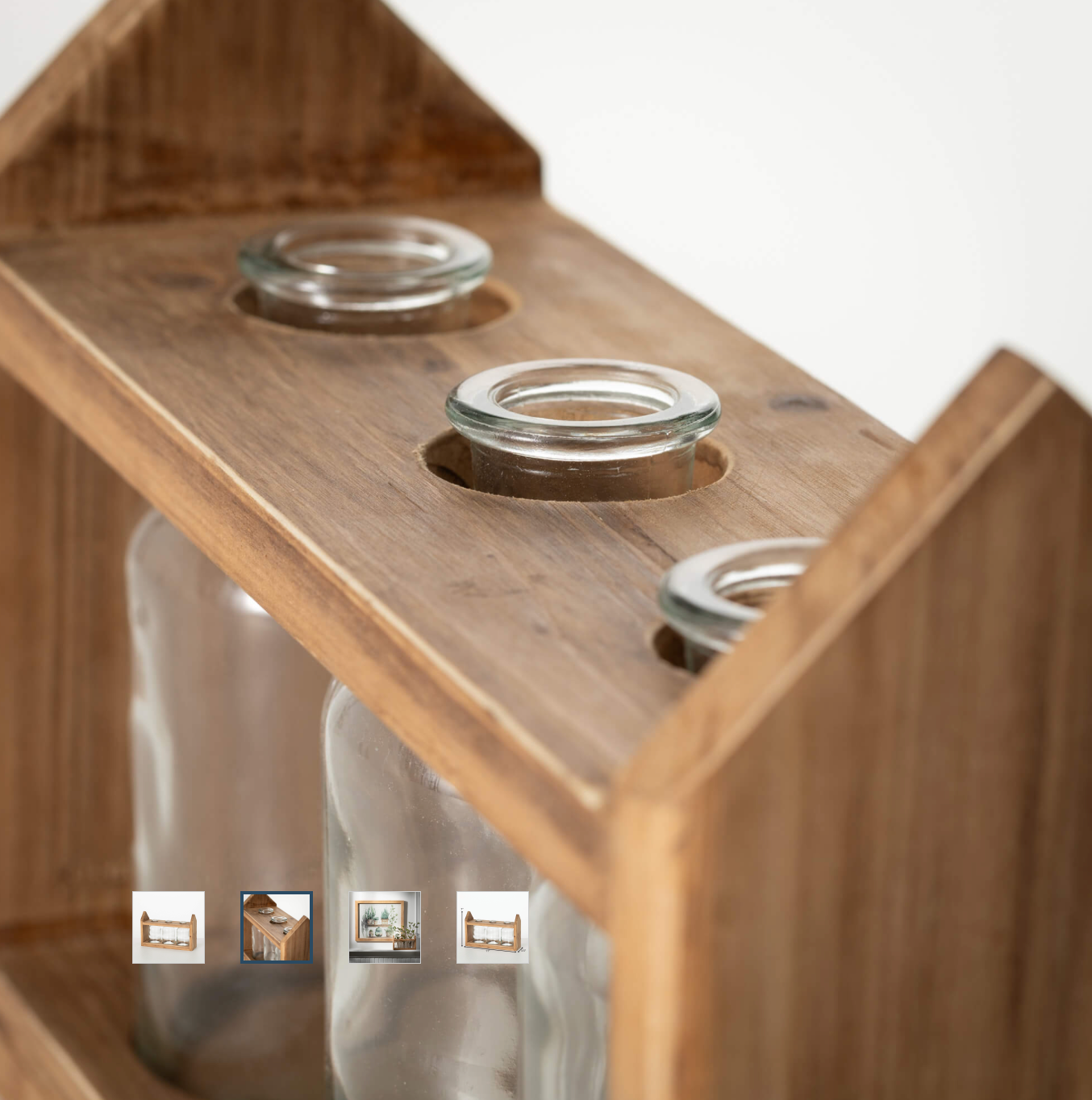 GLASS BOTTLE VASES WITH WOOD