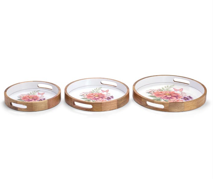 NESTED BLOOM FLUTTER MANGO WOOD TRAY (LARGE)