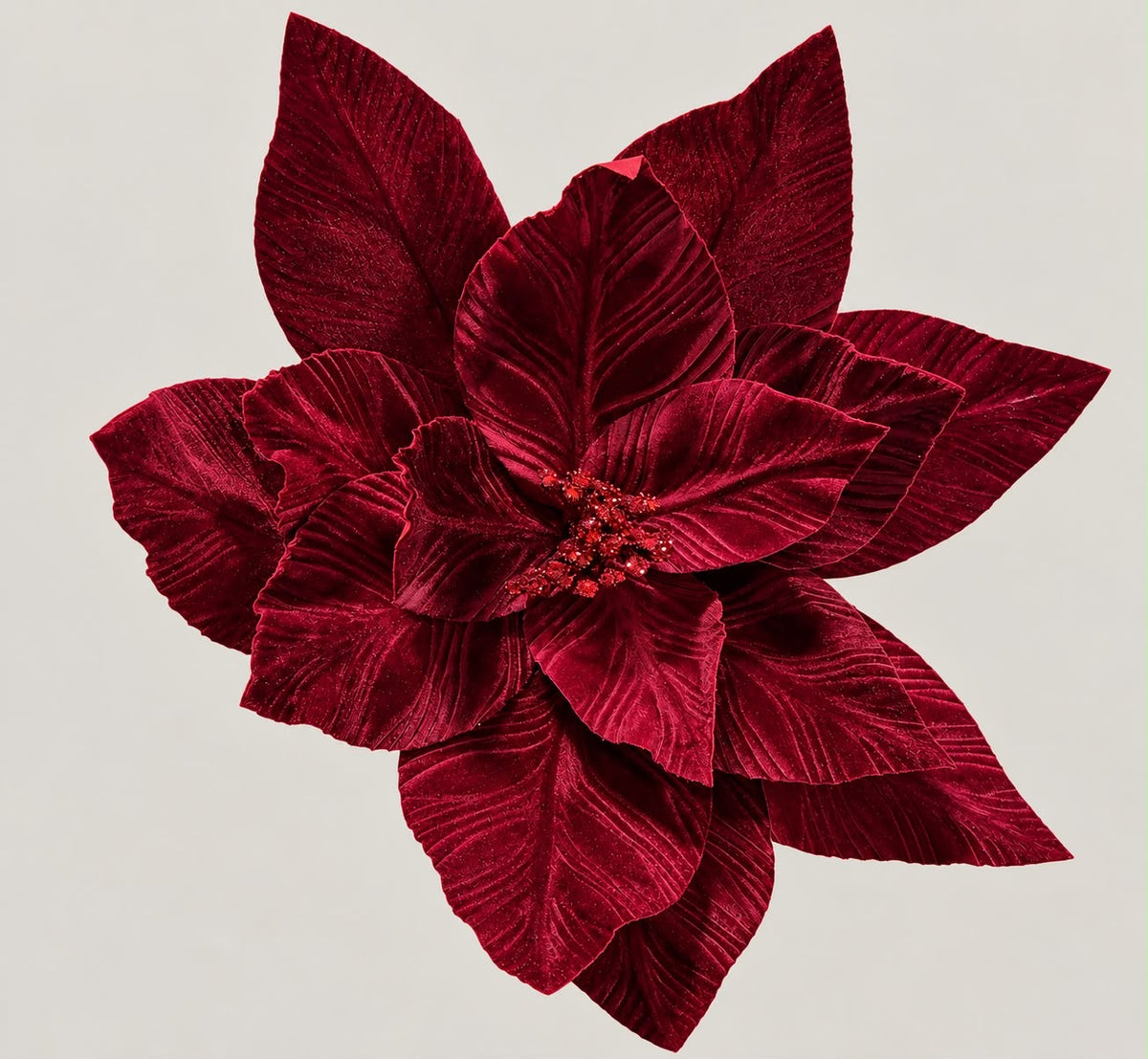 Velvet Glitter Poinsettia Stem