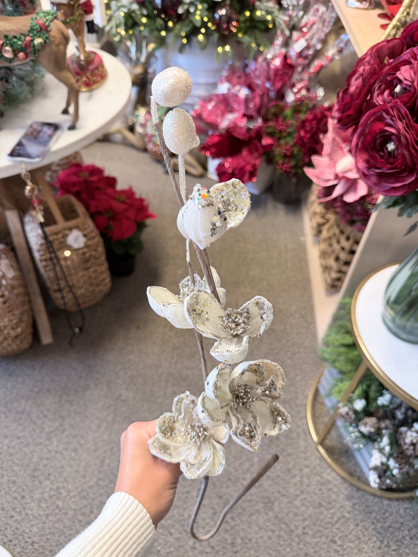 34" WILD MINI MAGNOLIA SPRAY WHITE/PLATINUM