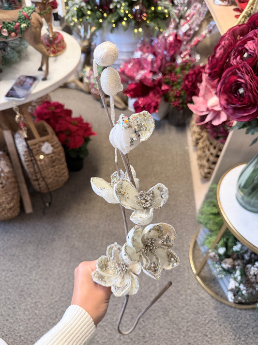 34" WILD MINI MAGNOLIA SPRAY WHITE/PLATINUM