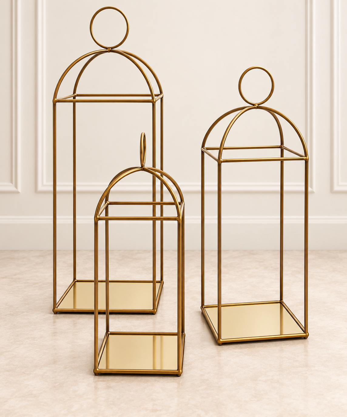 DECOR GOLD IRON LANTERN SET OF 3
