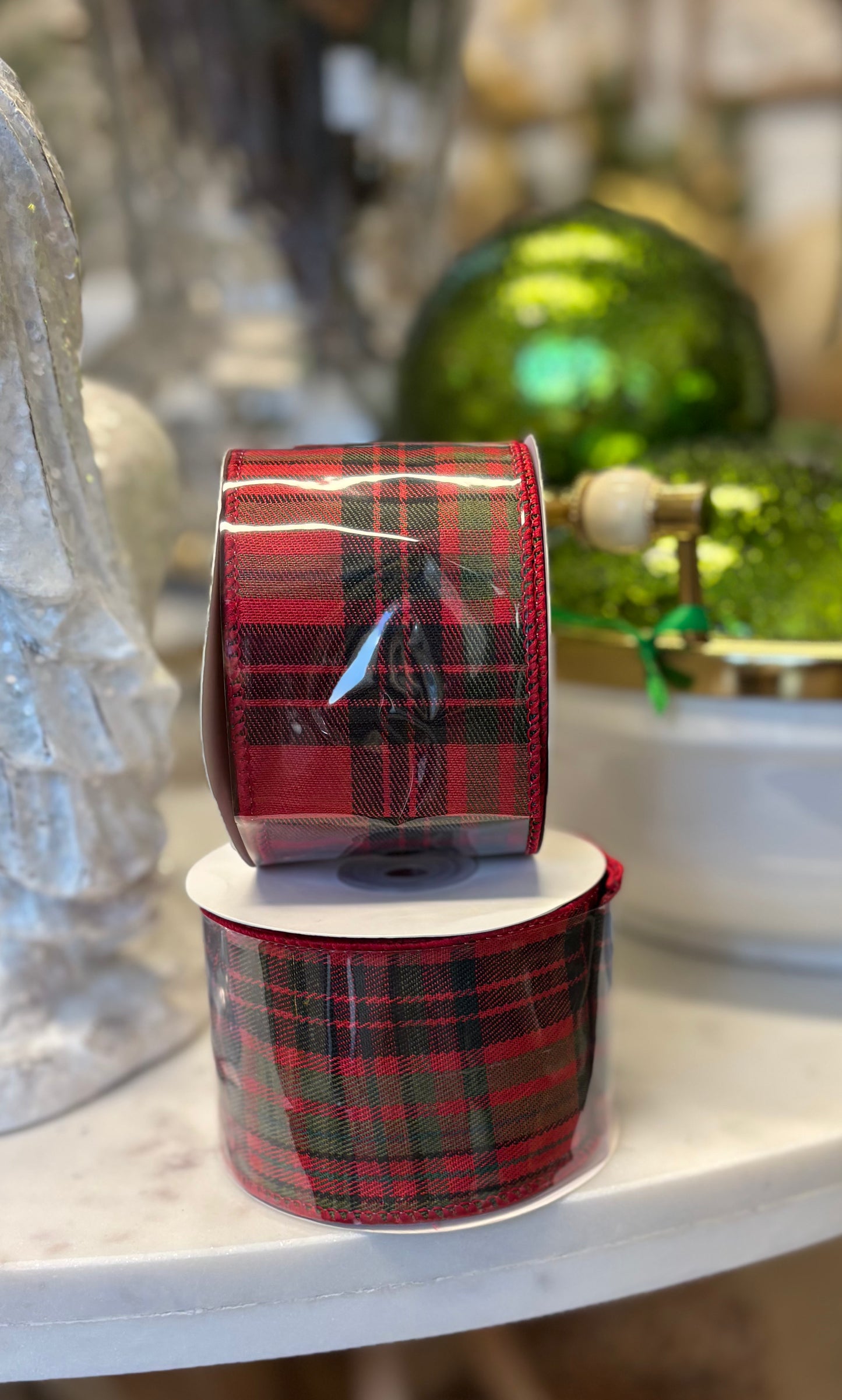Plaid Green & Red Ribbon