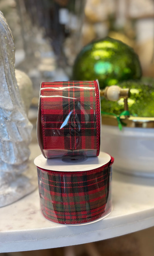 Plaid Green & Red Ribbon