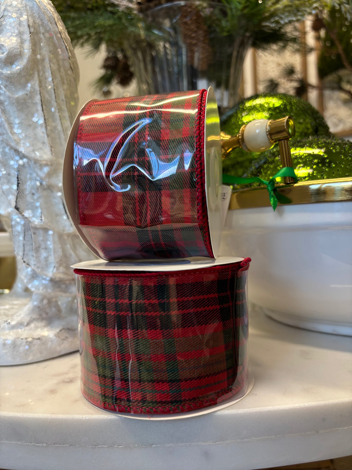 Plaid Green & Red Ribbon