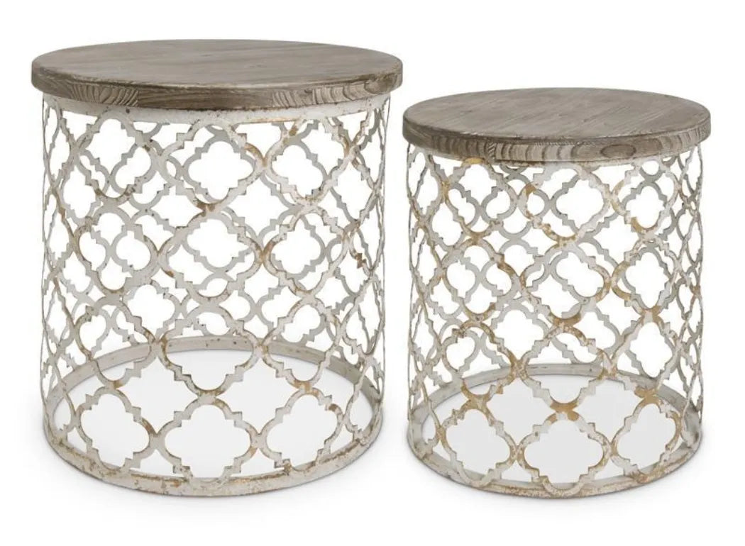 WHITE & GOLD MOROCCAN QUATREFOIL SIDE TABLES