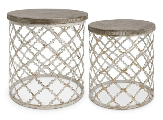 WHITE & GOLD MOROCCAN QUATREFOIL SIDE TABLES