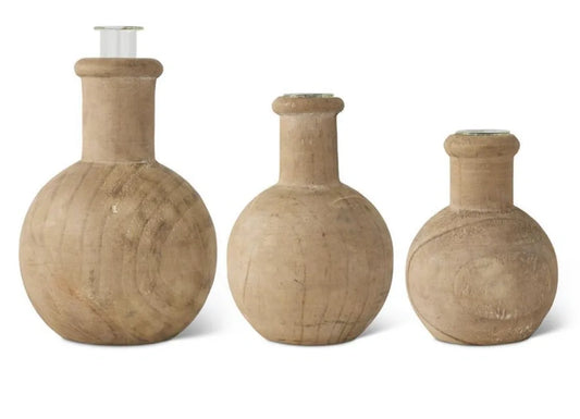 3 PINE WOOD BUD VASES