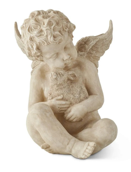 CHERUB STATUE HOLDING BUNNY