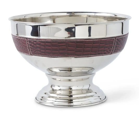 METAL BOWL WITH BROWN LEATHER TRIM