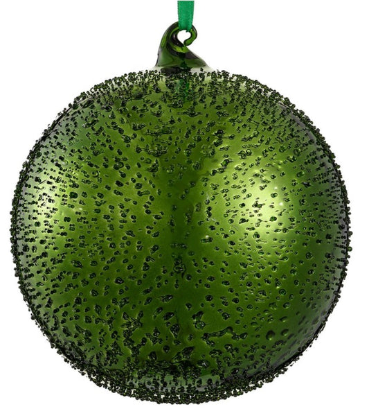 Beaded Glass Ball Ornament  Green