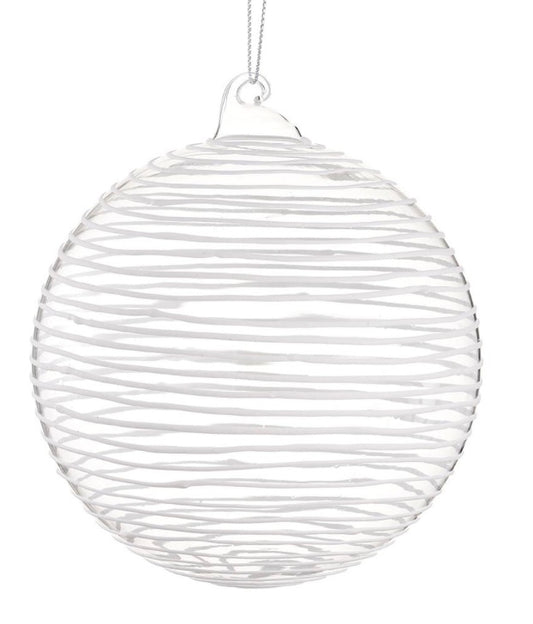 Lines Glass Ball Ornament Clear White