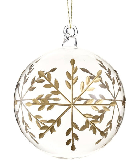 Glass Snowflake Ball Ornament Clear Gold