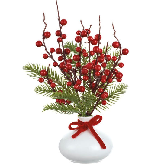Berry/Pine in Ceramic Vase Red Green