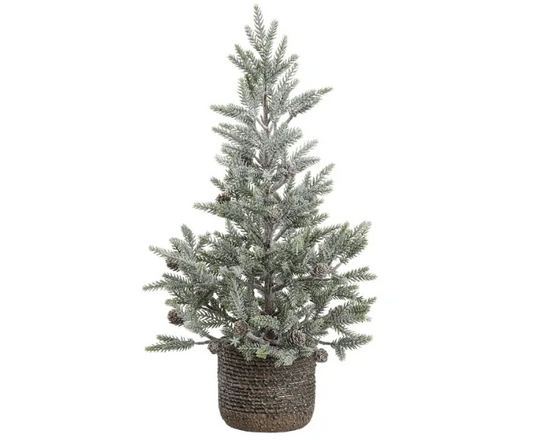 21" Frosted Pine Cone/Pine Tree in Cement Pot Green Brown
