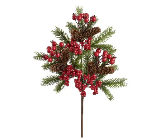 18" Berry/Pine Cone/Pine Spray Red Green