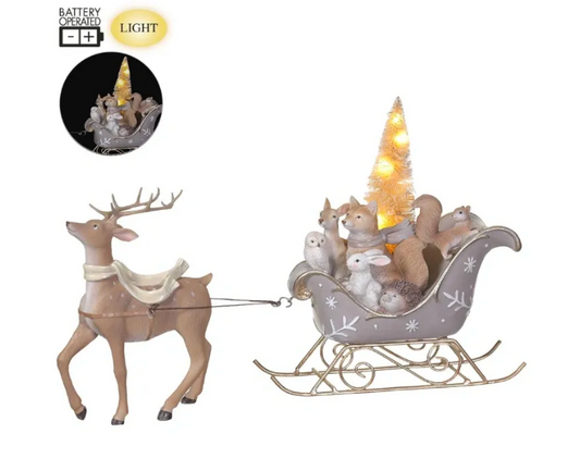 8.8" Battery Operated Deer With Sleigh And Light Brown Mixed