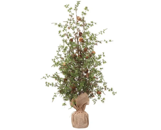 27.5" Larix Pine Tree With Pine Cone in Burlap Bag Green Brown