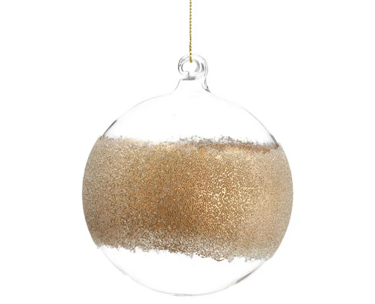 4" Beaded Glass Ball Ornament Clear Gold