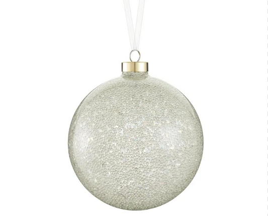 4.75" Beaded Glass Ball Ornament Clear Iridescent