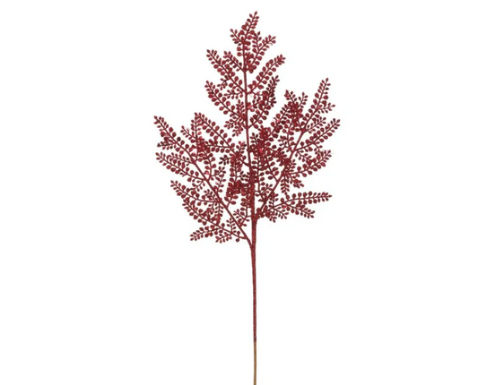 24" Glittered Fern Spray Red
