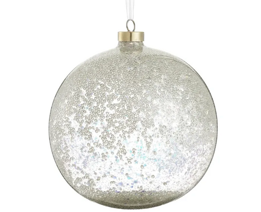 6" Beaded Glass Ball Ornament Clear Iridescent