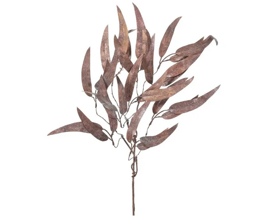 32" Glittered Eucalyptus Leaf Spray Brown