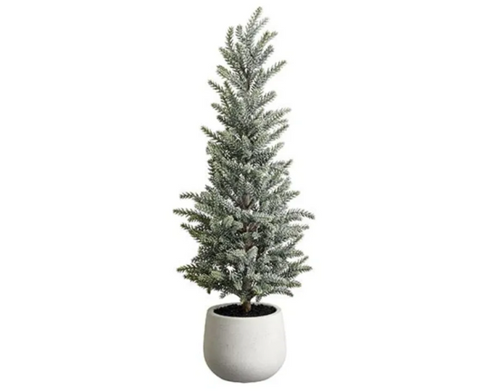 22" Glittered Pine Tree in Terra Cotta Pot Green Ice