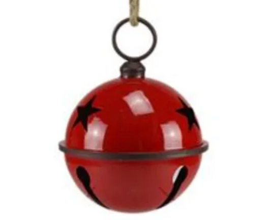 9"W TIN JINGLE BELL WITH JUTE ROPE SHINY RED/RUST