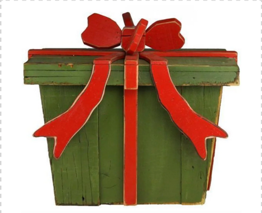 24"LX15"W GREEN WITH RED BOW WOOD RECTANGLE GIFT PACKAGE